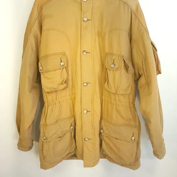 Vtg Willis Geiger Field Jacket Parka Men's L Tan Multicolor Plaid Lining Grunge